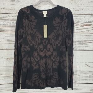 Chico's New Women's Black Metallic Brocade Pullover Sweater Size 1